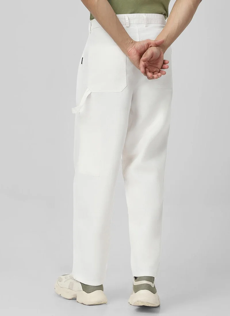 Urbano Fashion  Urbano Fashion Men's White Loose Baggy Fit Solid Carpenter Trouser Pant with 5 Pockets Non-Stretchable for Men | Best Price UAE